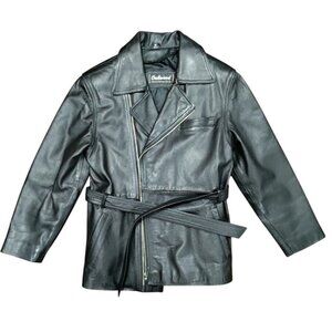 Oakwood Leather Full Zip Mid-Length Moto Vintage Jacket Black Women's Size M